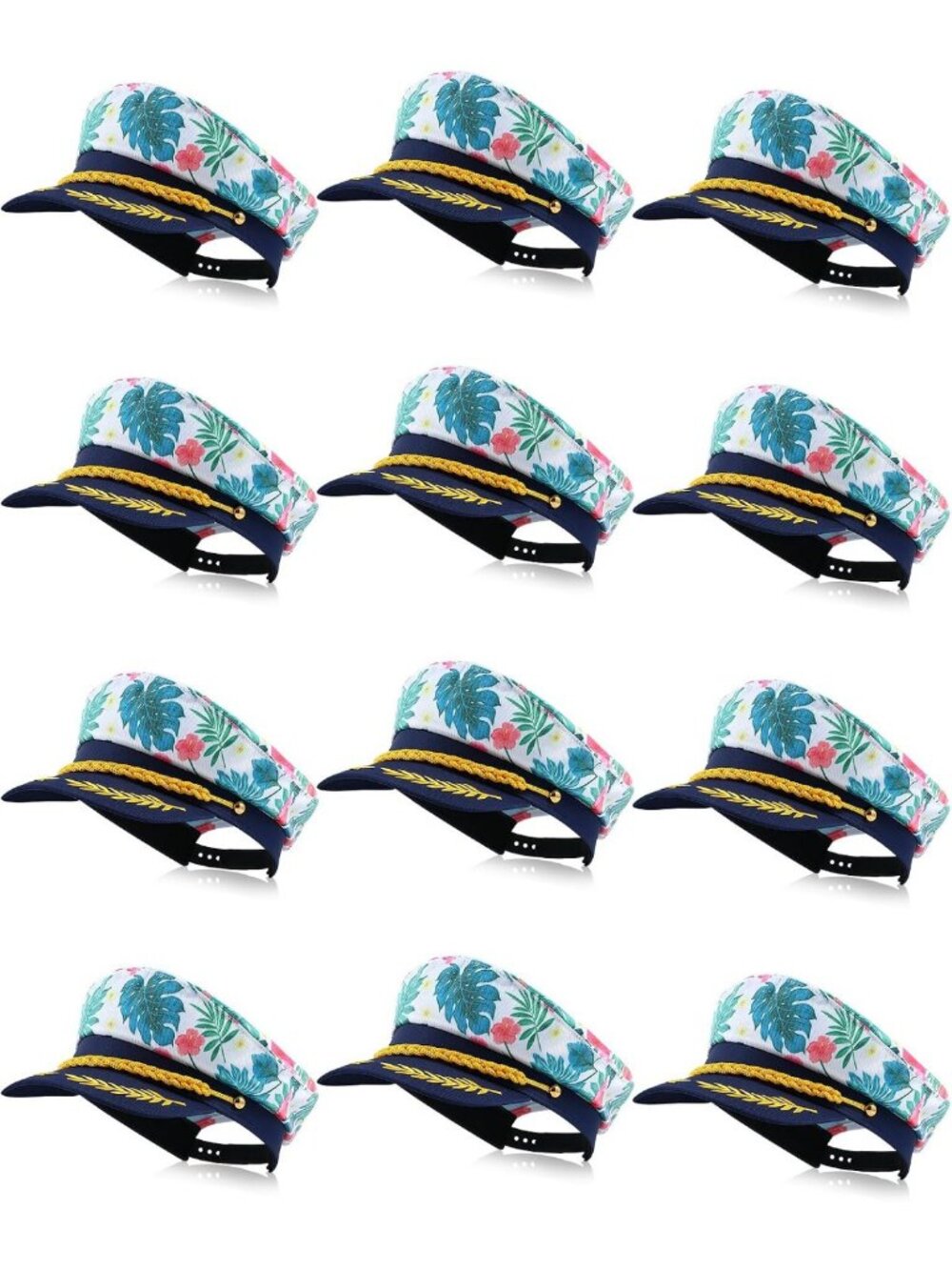 12 Pcs Floral Captain Hats Set | Hawaiian Marine Sailor Costume Accessories
